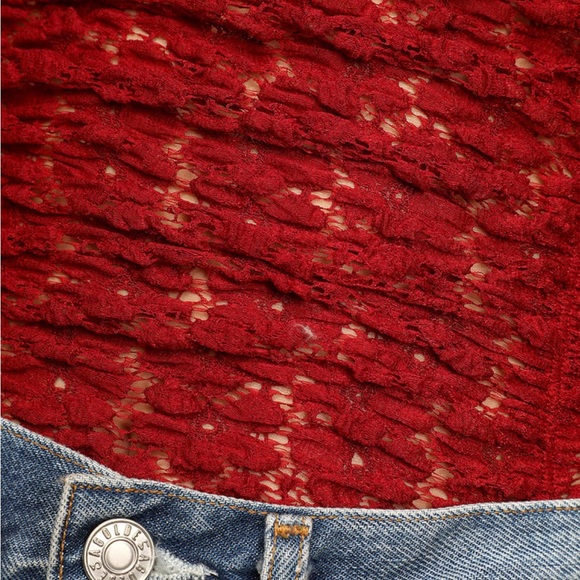 Free People Day and Night Wine Red Sheer Lace Long Sleeve Bodysuit - Picture 4 of 8